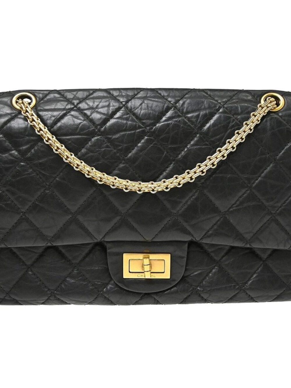 Best07 Chanel Black Calfskin 2.55 Jumbo Classic Double Flap Shoulder Bag NQ10830